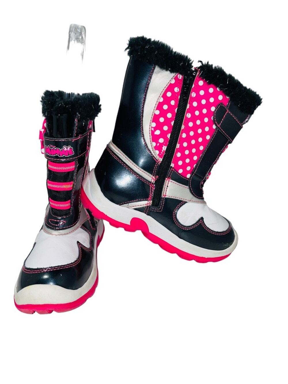 Disney Minnie Mouse Little Girls Bows Pink Black Polkadot Snow Boots Size 12